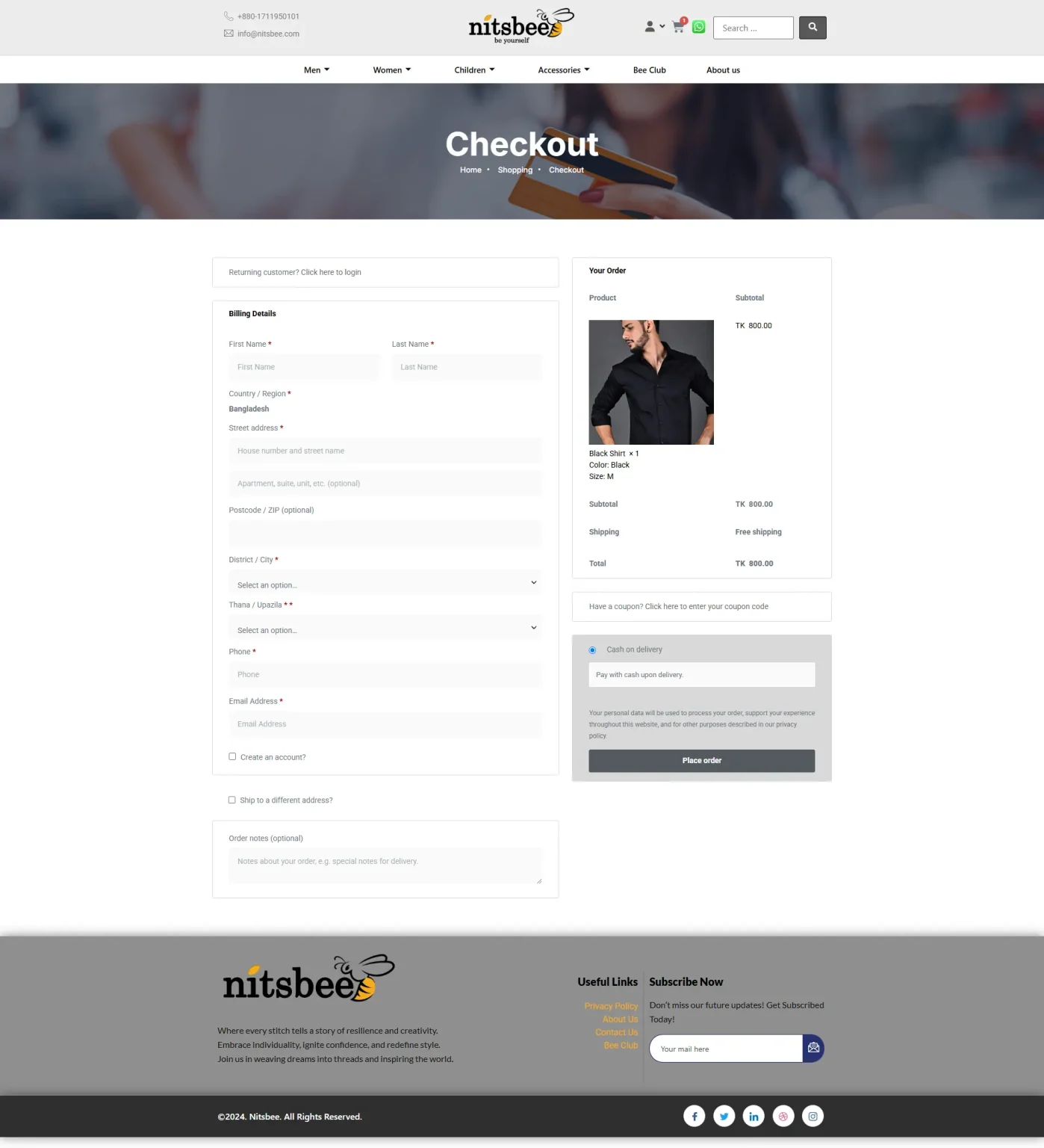 Nitsbee Website Demo - Checkout Page - saimoonwpdev - Wordpress Web Design - Elementor Design